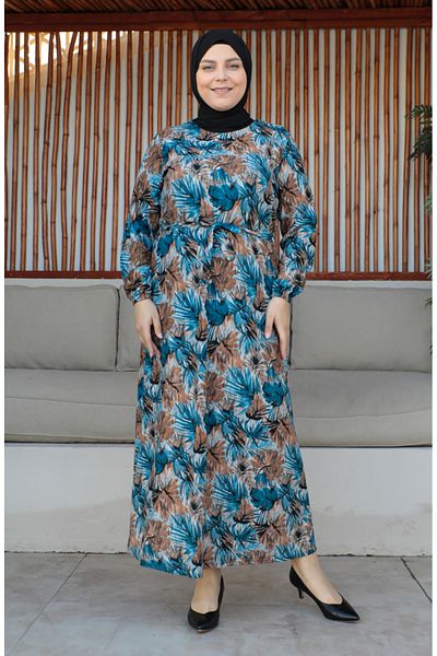sefamerve Rochie de mărime mare cu centură albastră - 4579A-04