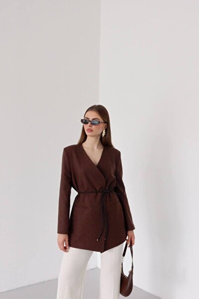 Moda İkra γυναικείο μπλέιζερ με κορδόνι στη μέση