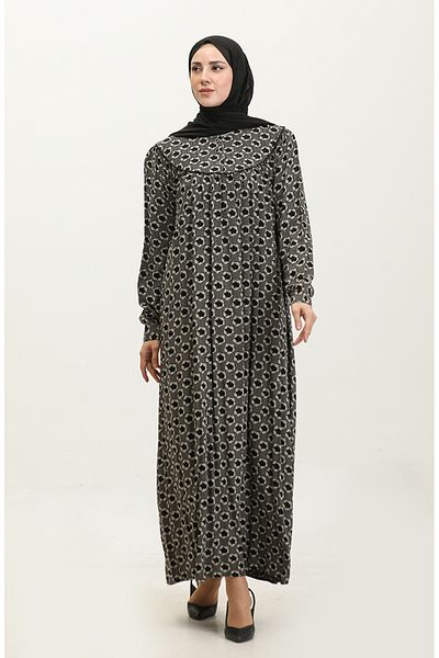 sefamerve Φόρεμα με μαύρο σχέδιο βισκόζης Plus Size - 4473E-01