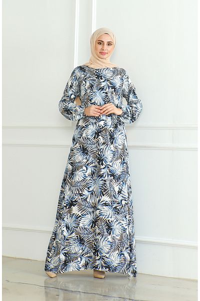 sefamerve Φόρεμα βισκόζης με μοτίβο 0506-03 Navy Blue