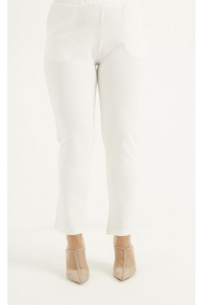 sefamerve Λευκό παντελόνι Plus Size - 1030A-01