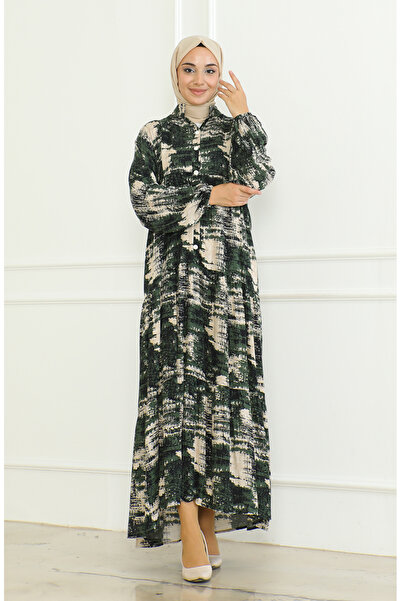 sefamerve Φόρεμα βισκόζης με σχέδιο χακί - 0466-01