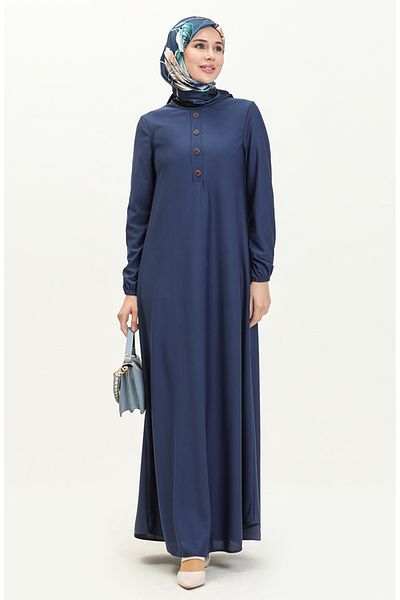 sefamerve Φόρεμα Indigo Placket - Ελαστικό μανίκι, Μοντέλο 0578-03