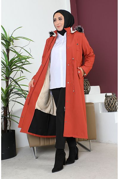 sefamerve Παλτό Bondit με φερμουάρ σε χρώμα τούβλο - Plus Size 11455-07