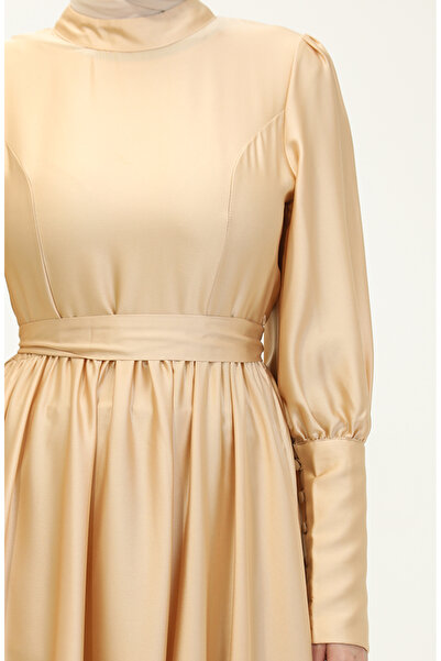 sefamerve Kuplu Saten Abiye Elbise 6080-09 Gold