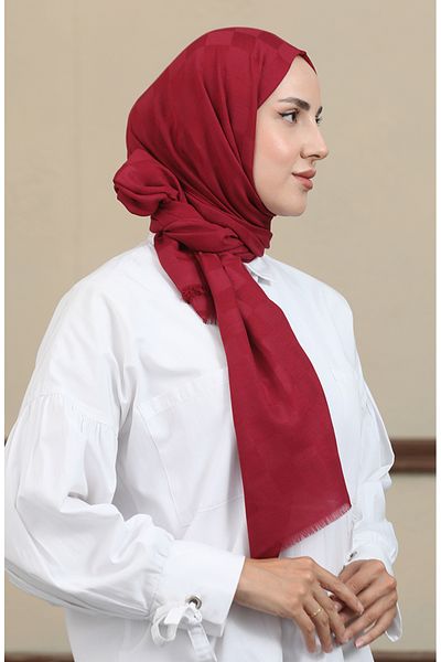 sefamerve Βαμβακερό σάλι Claret Red Jacquard 2071-04