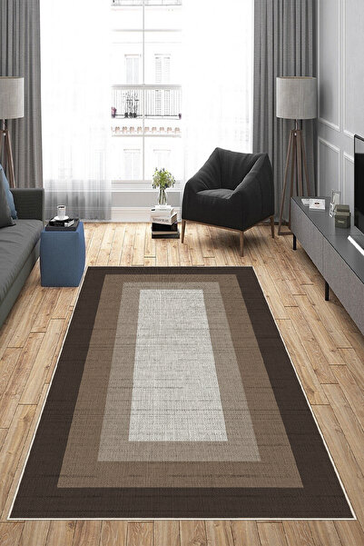 Hülya Home Çizgili Desen Dijital Baskı Yıkanabilir Kaymaz Taban Ince Salon Mu...