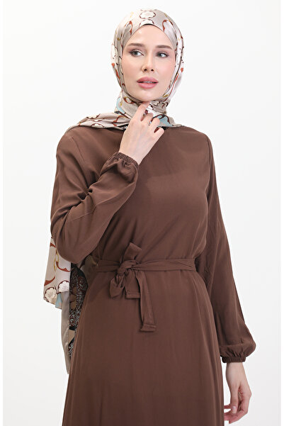 sefamerve Καφέ Φόρεμα με Ζώνη - 0512-06 Μοντέλο