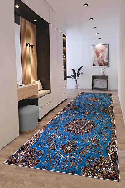 Hülya Home Covoraș geometric nordic cu imprimare digitală antică, lavabil, anti-alunecare, 8107YollukHULYA