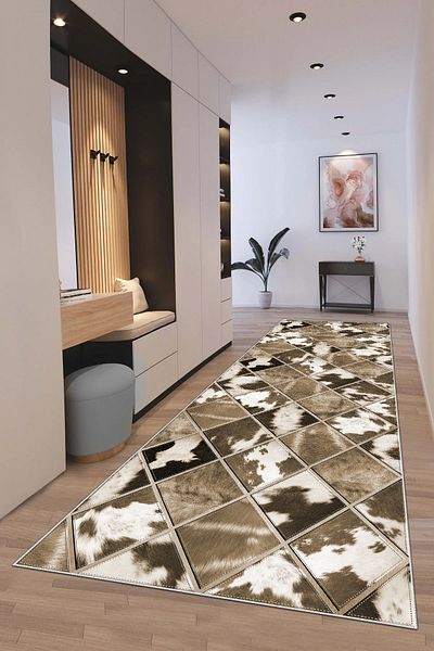 Hülya Home Digital Printed Cutting Runner - Washable Non-Slip Base, Entrance Carpet 3281