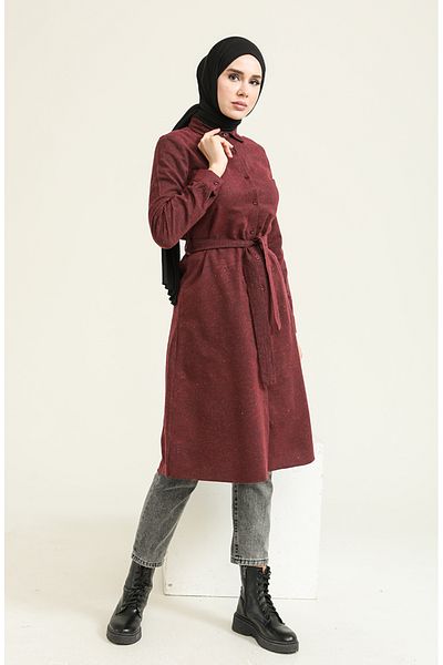 sefamerve Μάλλινη Viscose Belted Tunic 6544-05 Claret Red