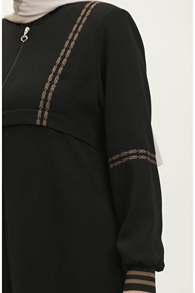 sefamerve Black Large Size Ribbed Zippered Ferace 5064-01