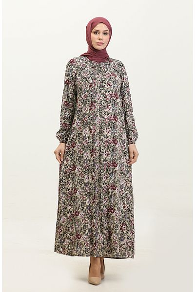 sefamerve Φόρεμα με μοτίβο βισκόζης Plus Size - 44851N-02 Plum