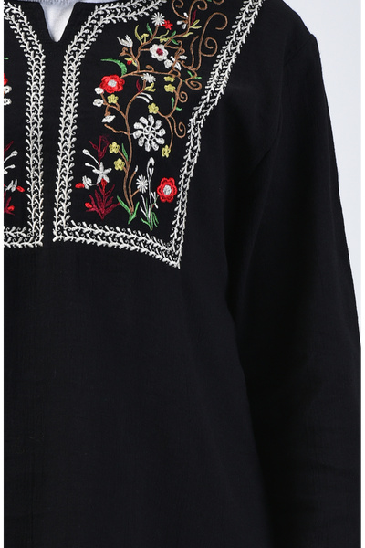 sefamerve Embroidered Şile Cloth Blouse 0011-03 Black