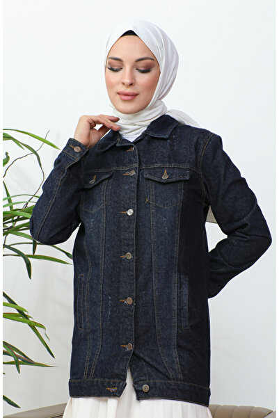 sefamerve Düğmeli Cepli Kot Ceket 38001-05 Koyu Lacivert