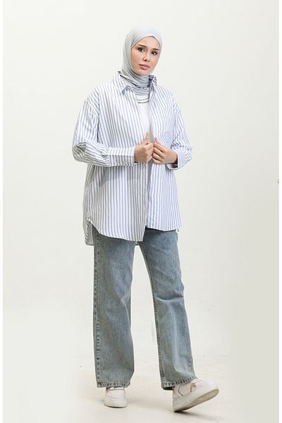 sefamerve Πουκάμισο Oxford με ρίγες Indigo - 4807-04