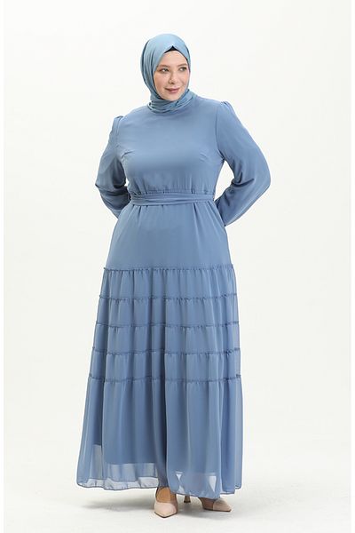 sefamerve 5712-02 Βραδινό φόρεμα Indigo Gathered