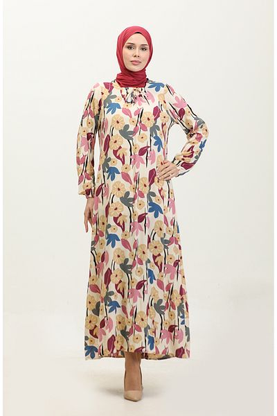 sefamerve Φόρεμα βισκόζης με στάμπα Dusty Rose Plus Size - 44851H-01