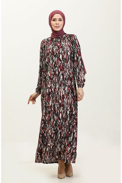 sefamerve Φόρεμα Viscose Print Plus Size - Μαύρο Claret Red 44851M-02