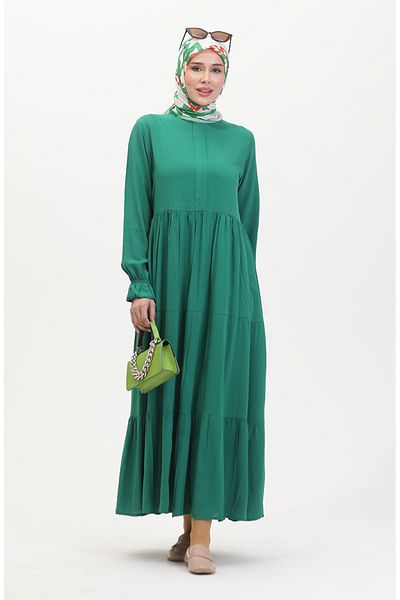 sefamerve Μπροστινό φόρεμα βισκόζης 0510-02 Emerald Green