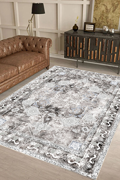 Hülya Home Salon Halısı Geometrik İskandinav Eskitmeli Dijital Baskı Yıkanabi...