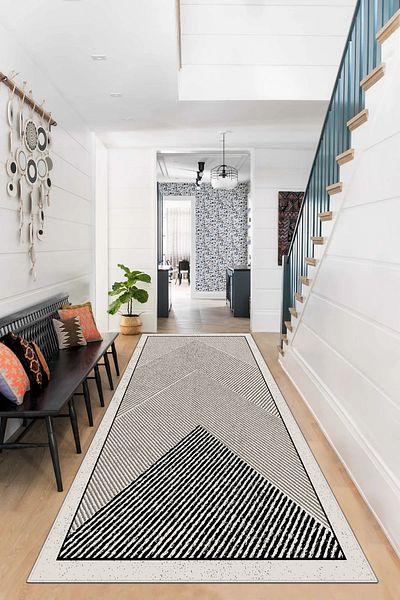 df home 8066 Model Digital Printed and Washable Non-Slip Based Cutting Carpet - Hallway and Entrance Carpet