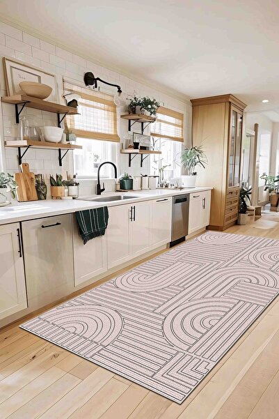 df home Mutfak Halısı Geometrik İskandinav Eskitmeli Dijital Baskı Yıkanabili...