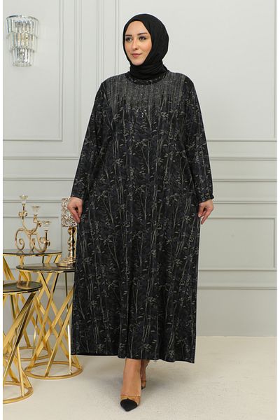 sefamerve Rochie cu modele marimi mari imprimate cu piatra albastra - 4425-02