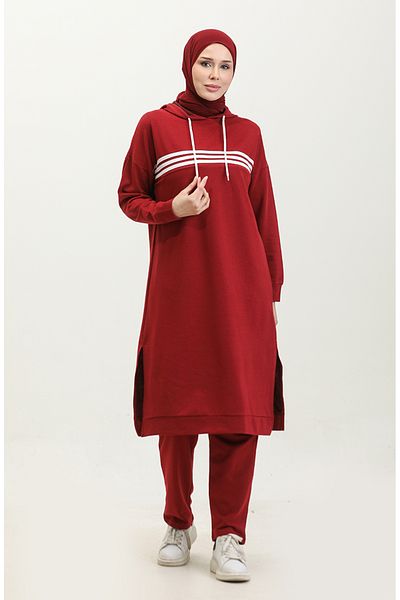 sefamerve Claret Red αθλητική φόρμα - Piping και Hoodie 3023-08