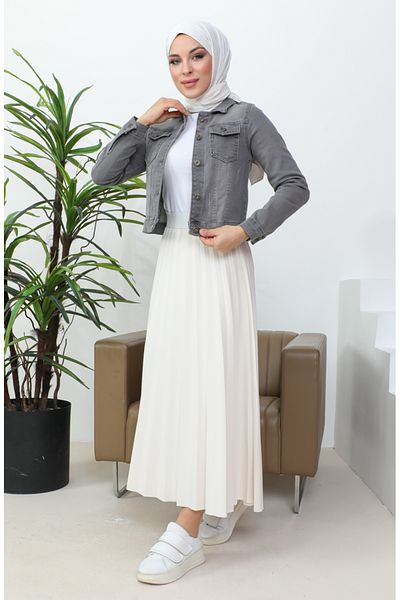 sefamerve Světle šedá džínová bunda Bolero s knoflíky - 37001-05