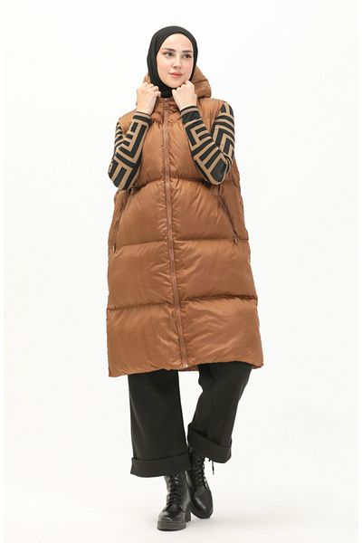 sefamerve Φουσκωτό γιλέκο Tan Hooded - 6049-02