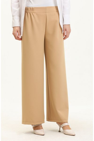 sefamerve Pantaloni largi de culoare cămilă cu picioare și talie elastică 2951A-04