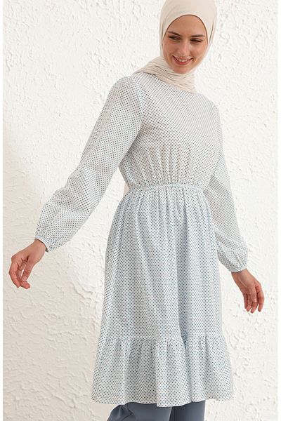 sefamerve White Blue Ruffle Tunic - 4343-03