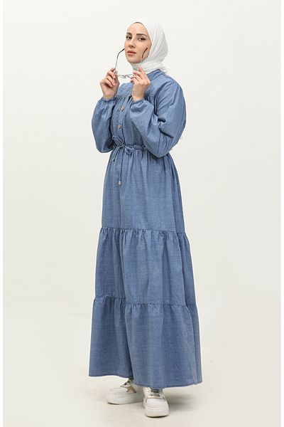 sefamerve Rochie albastră cu jumătate de nasturi din denim - 5001-01