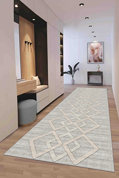 Hülya Home Runner Geometric Scandinavian Antique Digital Printing Washable Non-Slip Base 9007Yollukhulya