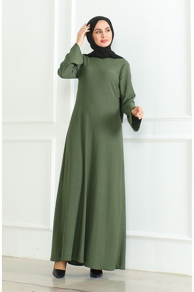 sefamerve Khakifarbenes, gerades Sportkleid – Twist-Stoff, Modell 1003-04