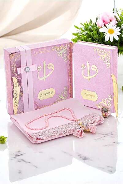 ihvan online Hediyelik İsme Özel Kuranı Kerim Seti Şal Tesbih Zikirmatik Pembe