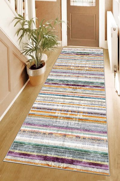 df home 8003 Model Digital Printed Non-Slip Based Cutting Carpet - Hallway Entrance Carpet