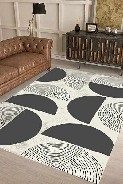 UZZA Salon Halısı Geometrik İskandinav Eskitmeli Dijital Baskı Yıkanabilir Ka...