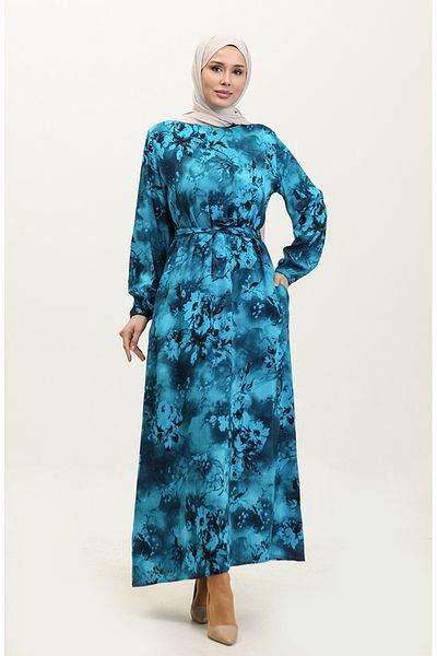 sefamerve Φόρεμα Ahsen Viscose - Floral Print, Τυρκουάζ Μαύρο 0329-04