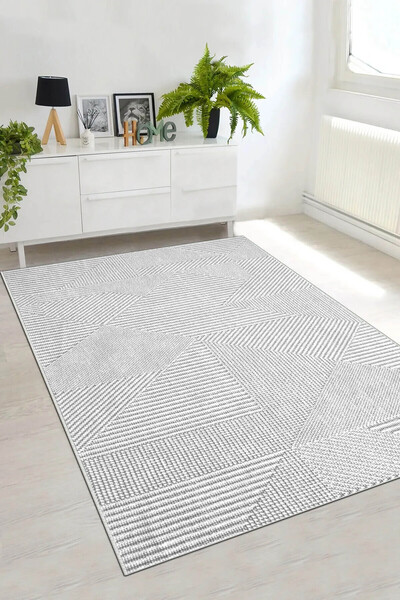 df home Salon Halısı Geometrik İskandinav Toz Tutmaz Dijital Baskı Yıkanabili...