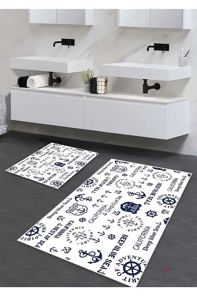 df home 6008 Model Digital Printed Non-Slip Washable Bath Mat - (60X100)+(50X60)