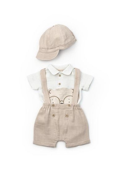 BabyCosy Organic Wear Baby 3-Piece Salopet Muslin Set 100% Cotton - Newborn - Csym7102