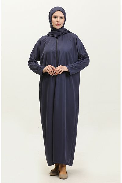 sefamerve Praktisches einteiliges marineblaues Gebetskleid mit Hijab, 1980-02