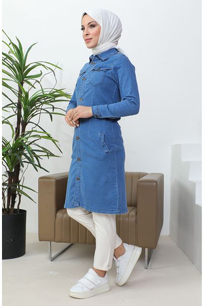 sefamerve Jachetă lungă de blugi albastru denim - 36001-01