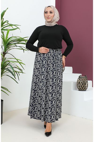 sefamerve Fusta din viscoza bleumarin - Marime Plus, Piesa, 4360F-01