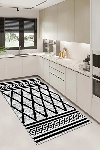 Hülya Home Mutfak Halısı Geometrik İskandinav Eskitmeli Dijital Baskı Yıkanab...
