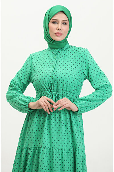 sefamerve Φόρεμα με μισά κουμπιά με πράσινο σχέδιο - 0387-07