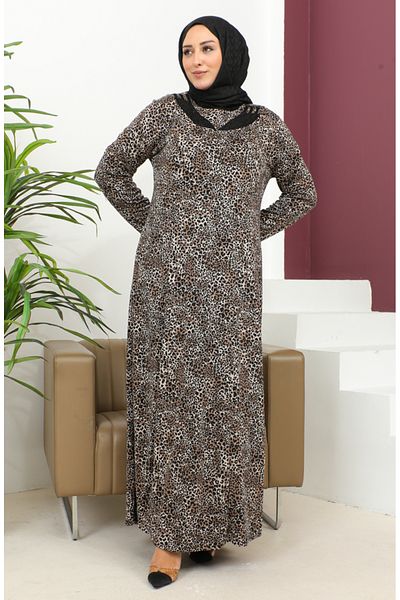 sefamerve Φόρεμα με μοτίβο με πέτρα Plus Size 4827b-01 Navy Blue