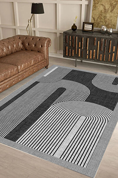 UZZA Salon Halısı Geometrik İskandinav Eskitmeli Dijital Baskı Yıkanabilir Ka...